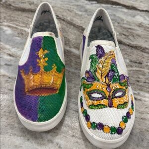Custom Hand-painted Mardi Gras Slip-On Olukai Sneakers 8.5